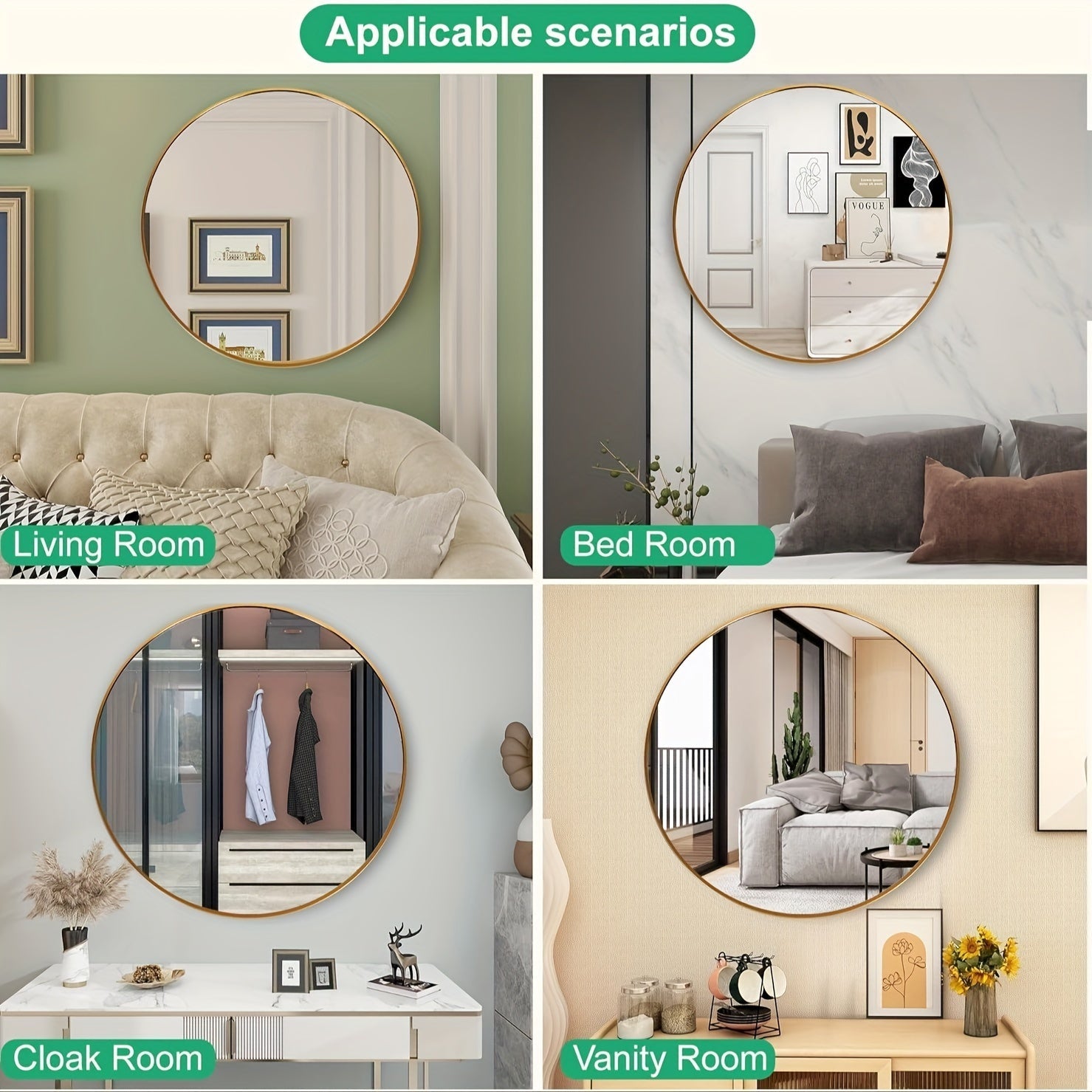 1pc Circular Wall Mirror With Gold Metal Frame, 76.2 Cm, Contemporary Style, For Bathroom, Vanity, Bedroom, Living Room Decor, Round Decorative Mirror - Moon & Wall
