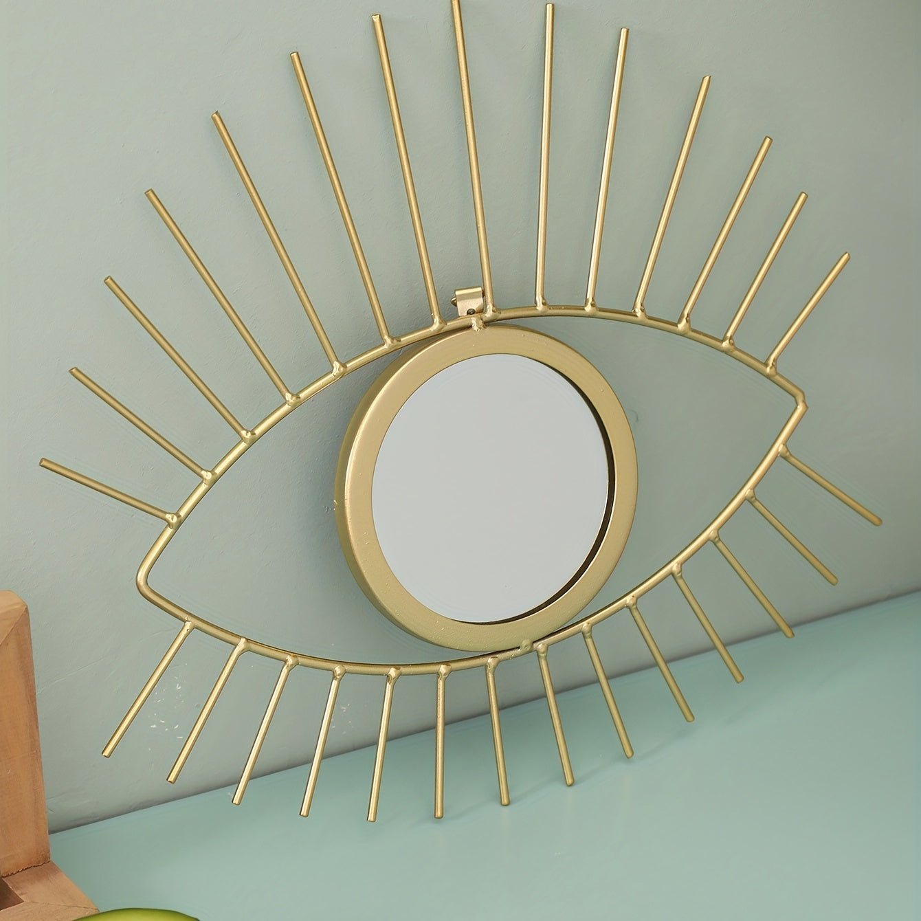 1pc Metal Outer Frame Wall Mirror, Modern Minimalist Eyes Patterned Self - Adhesive Wall Decor, For Living Room, Bedroom, Bathroom And Office Porch Decor, Home Decoration - Moon & Wall