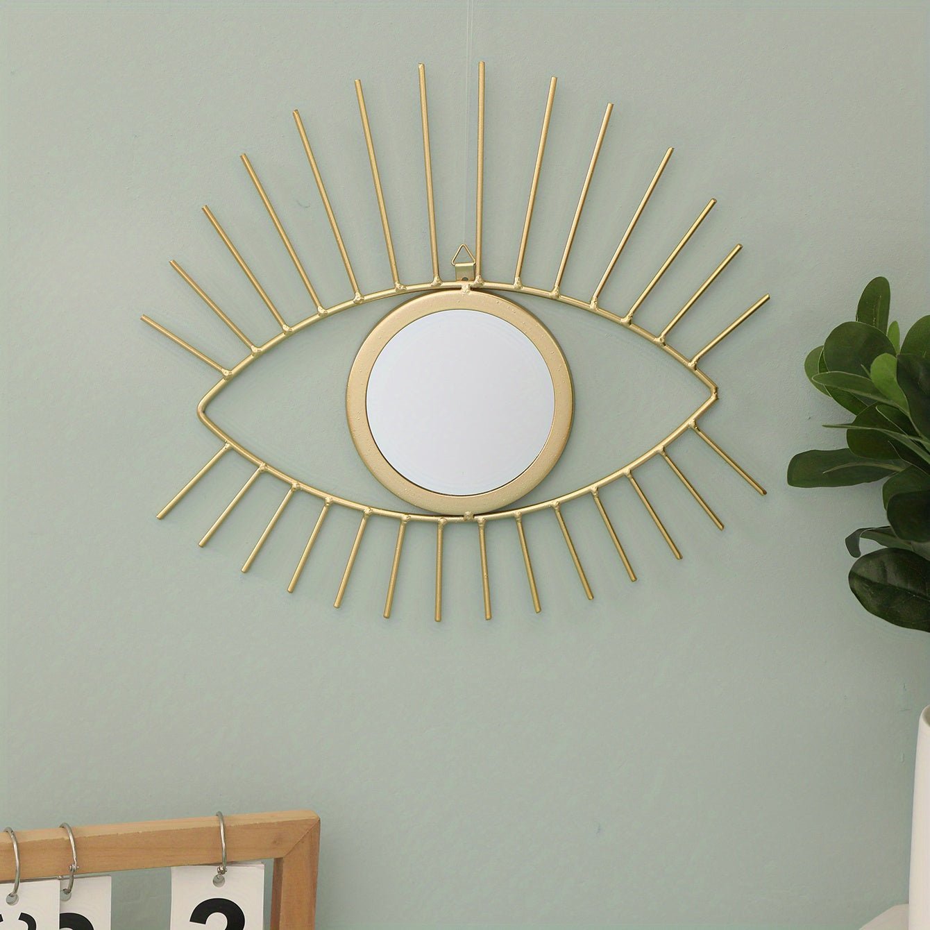 1pc Metal Outer Frame Wall Mirror, Modern Minimalist Eyes Patterned Self - Adhesive Wall Decor, For Living Room, Bedroom, Bathroom And Office Porch Decor, Home Decoration - Moon & Wall