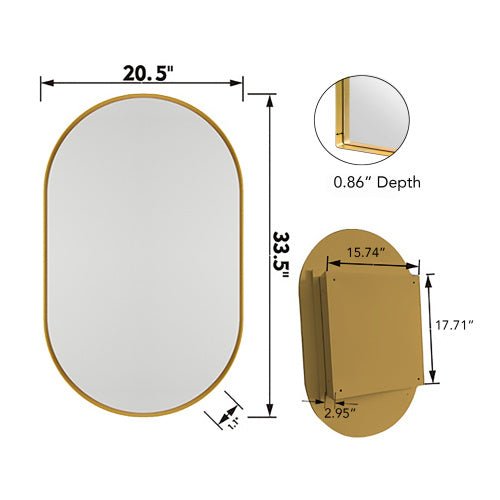 20x34 Inch Oval Recessed Medicine Cabinet, Metal Framed Bathroom Wall Cabinet With Mirror And Adjustable Shelves, Wall Mirror With Storage For Bathroom, Matte Gold - Moon & Wall
