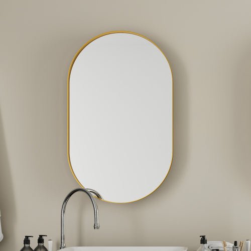 20x34 Inch Oval Recessed Medicine Cabinet, Metal Framed Bathroom Wall Cabinet With Mirror And Adjustable Shelves, Wall Mirror With Storage For Bathroom, Matte Gold - Moon & Wall