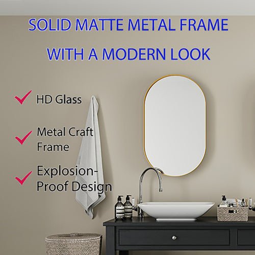20x34 Inch Oval Recessed Medicine Cabinet, Metal Framed Bathroom Wall Cabinet With Mirror And Adjustable Shelves, Wall Mirror With Storage For Bathroom, Matte Gold - Moon & Wall
