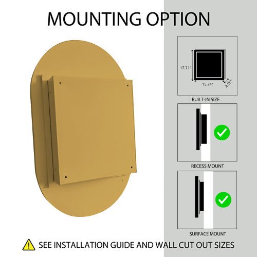 20x34 Inch Oval Recessed Medicine Cabinet, Metal Framed Bathroom Wall Cabinet With Mirror And Adjustable Shelves, Wall Mirror With Storage For Bathroom, Matte Gold - Moon & Wall
