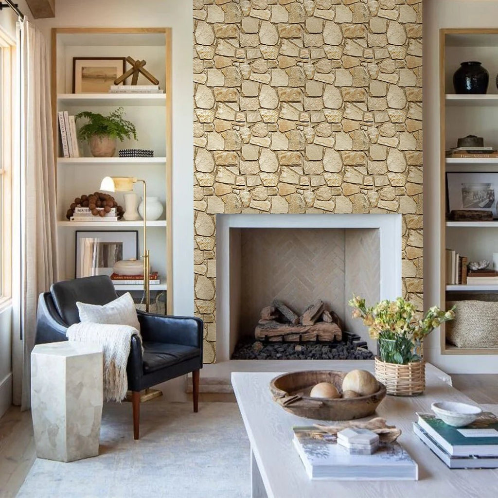 3D Faux Stone Tile Stickers – Matte 30×30cm Water & Mold Resistant Wall Decor for Kitchen or Living Room - Moon & Wall