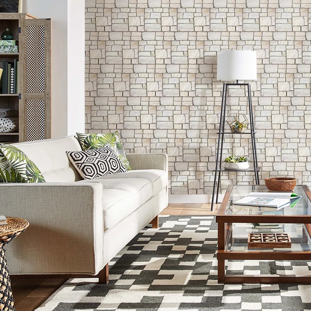 3D Faux Stone Tile Stickers – Matte 30×30cm Water & Mold Resistant Wall Decor for Kitchen or Living Room - Moon & Wall