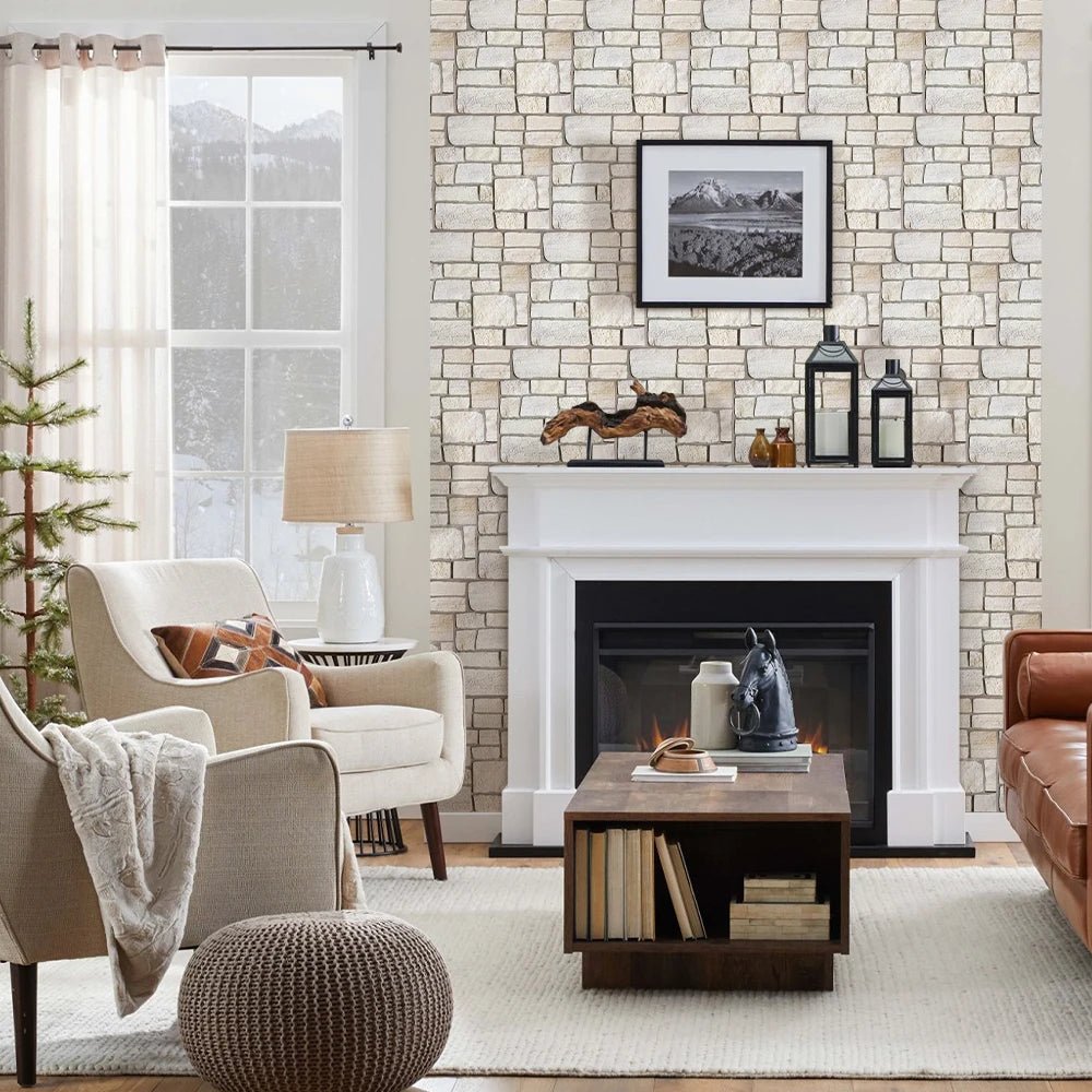 3D Faux Stone Tile Stickers – Matte 30×30cm Water & Mold Resistant Wall Decor for Kitchen or Living Room - Moon & Wall