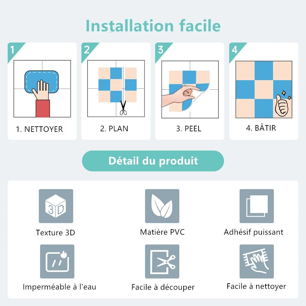 3D Faux Stone Tile Stickers – Matte 30×30cm Water & Mold Resistant Wall Decor for Kitchen or Living Room - Moon & Wall