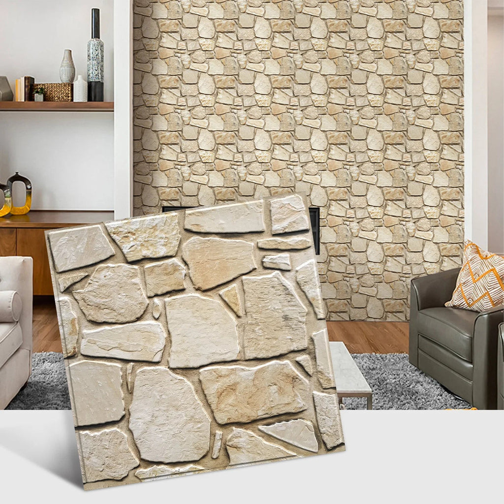 3D Faux Stone Tile Stickers – Matte 30×30cm Water & Mold Resistant Wall Decor for Kitchen or Living Room - Moon & Wall
