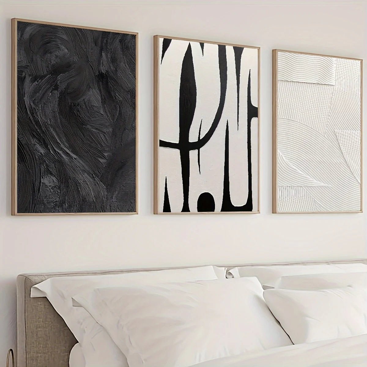 3pcs Abstract Black and White Canvas Wall Art Set Posters, Texture Paintings, Ideal Gift for Room Decoration - Moon & Wall