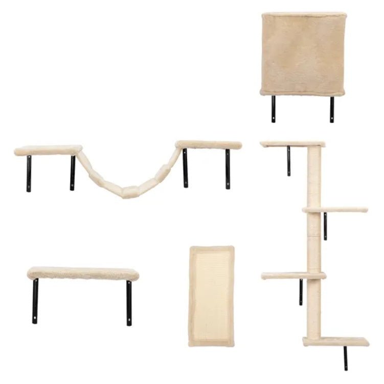 5 Pcs Wall Mounted Cat Climber Set Floating Cat Shelves And Perches Cat Activity Tree With Scratching Posts Modern Cat Furniture - Moon & Wall