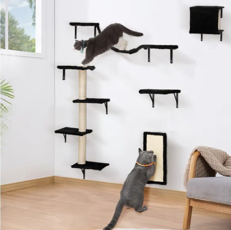 5 Pcs Wall Mounted Cat Climber Set Floating Cat Shelves And Perches Cat Activity Tree With Scratching Posts Modern Cat Furniture - Moon & Wall