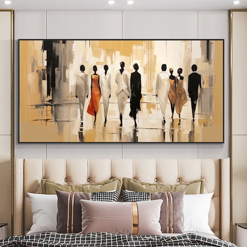 Abstract Modern People Landscape Oil Painting On Canvas Large Wall Art Walking In The Street Painting Minimalist Living Room Art - Moon & Wall