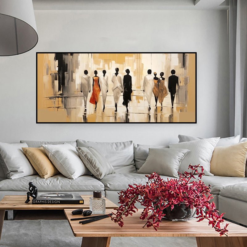 Abstract Modern People Landscape Oil Painting On Canvas Large Wall Art Walking In The Street Painting Minimalist Living Room Art - Moon & Wall