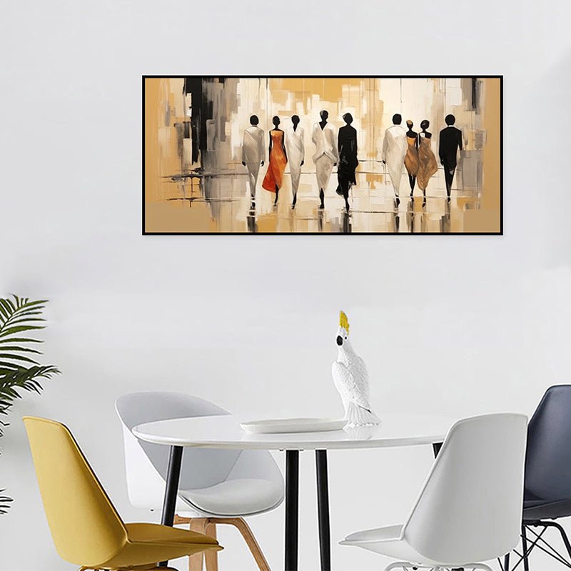 Abstract Modern People Landscape Oil Painting On Canvas Large Wall Art Walking In The Street Painting Minimalist Living Room Art - Moon & Wall