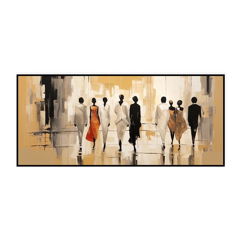 Abstract Modern People Landscape Oil Painting On Canvas Large Wall Art Walking In The Street Painting Minimalist Living Room Art - Moon & Wall