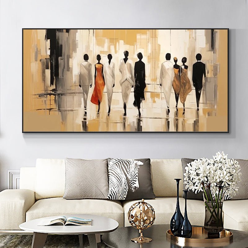 Abstract Modern People Landscape Oil Painting On Canvas Large Wall Art Walking In The Street Painting Minimalist Living Room Art - Moon & Wall