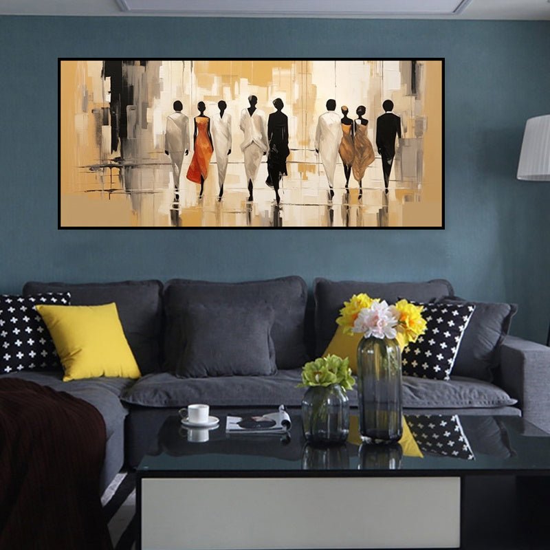 Abstract Modern People Landscape Oil Painting On Canvas Large Wall Art Walking In The Street Painting Minimalist Living Room Art - Moon & Wall