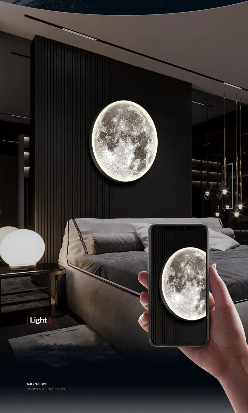 Applique murale moderne 3D Moon - Applique décorative LED pour chambre à coucher, salon ou couloir - Moon & Wall
