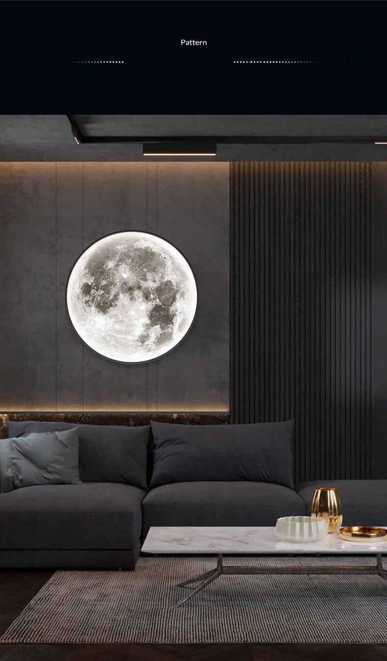Applique murale moderne 3D Moon - Applique décorative LED pour chambre à coucher, salon ou couloir - Moon & Wall