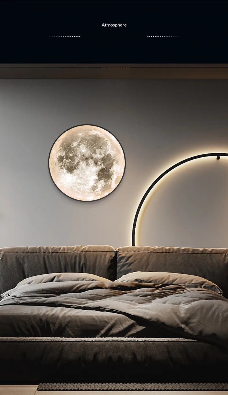 Applique murale moderne 3D Moon - Applique décorative LED pour chambre à coucher, salon ou couloir - Moon & Wall