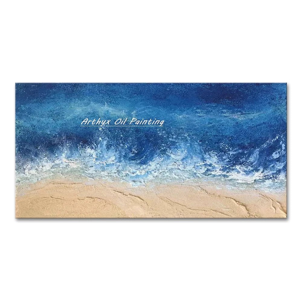 Arthyx Hand - Painted Abstract Sea Wave Oil Painting – Modern Textured Seascape Canvas for Home Decor - Moon & Wall