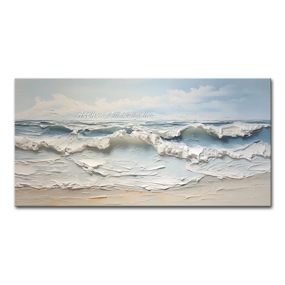 Arthyx Hand - Painted Abstract Sea Wave Oil Painting – Modern Textured Seascape Canvas for Home Decor - Moon & Wall