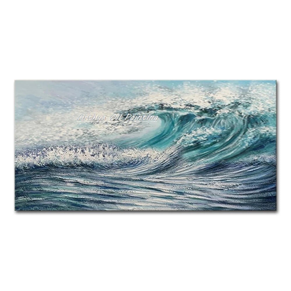 Arthyx Hand - Painted Abstract Sea Wave Oil Painting – Modern Textured Seascape Canvas for Home Decor - Moon & Wall