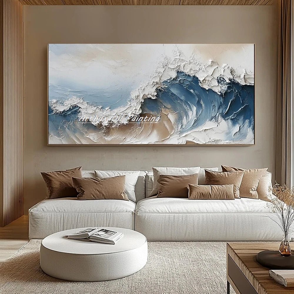 Arthyx Hand - Painted Abstract Sea Wave Oil Painting – Modern Textured Seascape Canvas for Home Decor - Moon & Wall