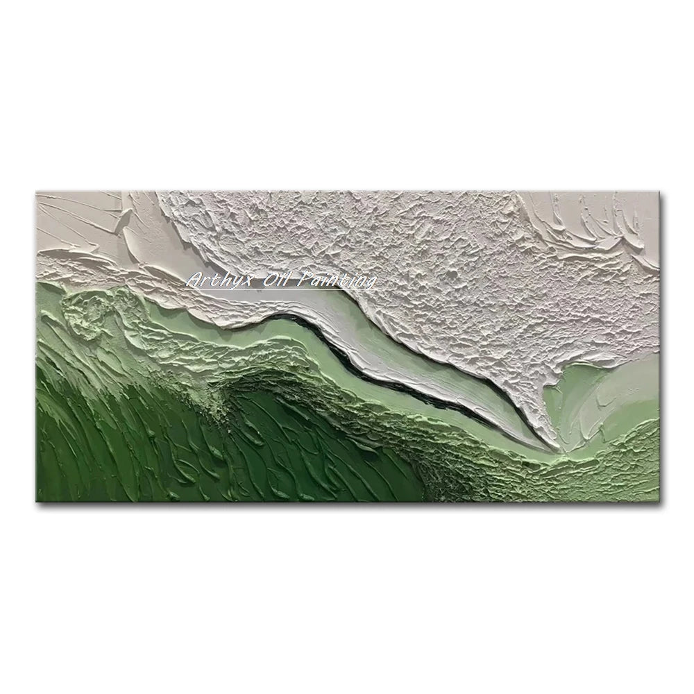 Arthyx Hand - Painted Abstract Sea Wave Oil Painting – Modern Textured Seascape Canvas for Home Decor - Moon & Wall