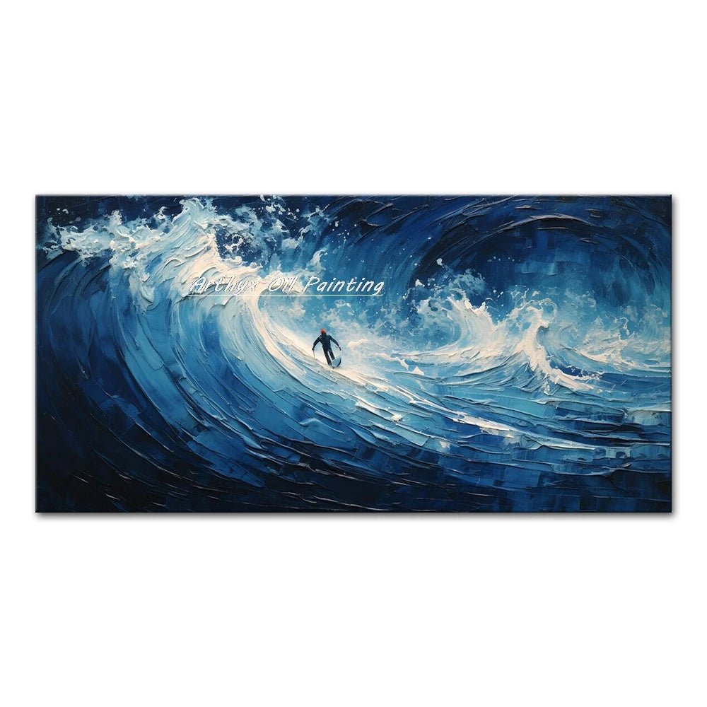 Arthyx Hand - Painted Abstract Sea Wave Oil Painting – Modern Textured Seascape Canvas for Home Decor - Moon & Wall