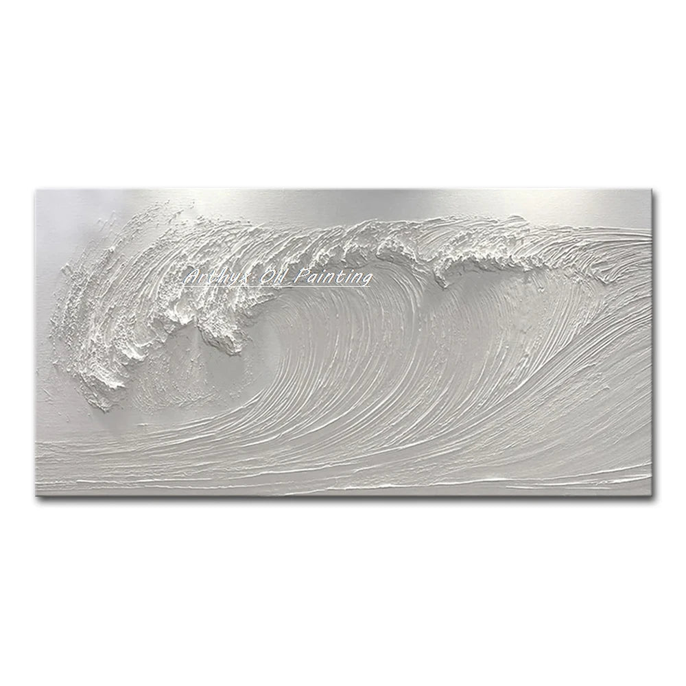 Arthyx Hand - Painted Abstract Sea Wave Oil Painting – Modern Textured Seascape Canvas for Home Decor - Moon & Wall