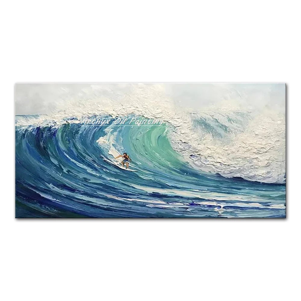 Arthyx Hand - Painted Abstract Sea Wave Oil Painting – Modern Textured Seascape Canvas for Home Decor - Moon & Wall