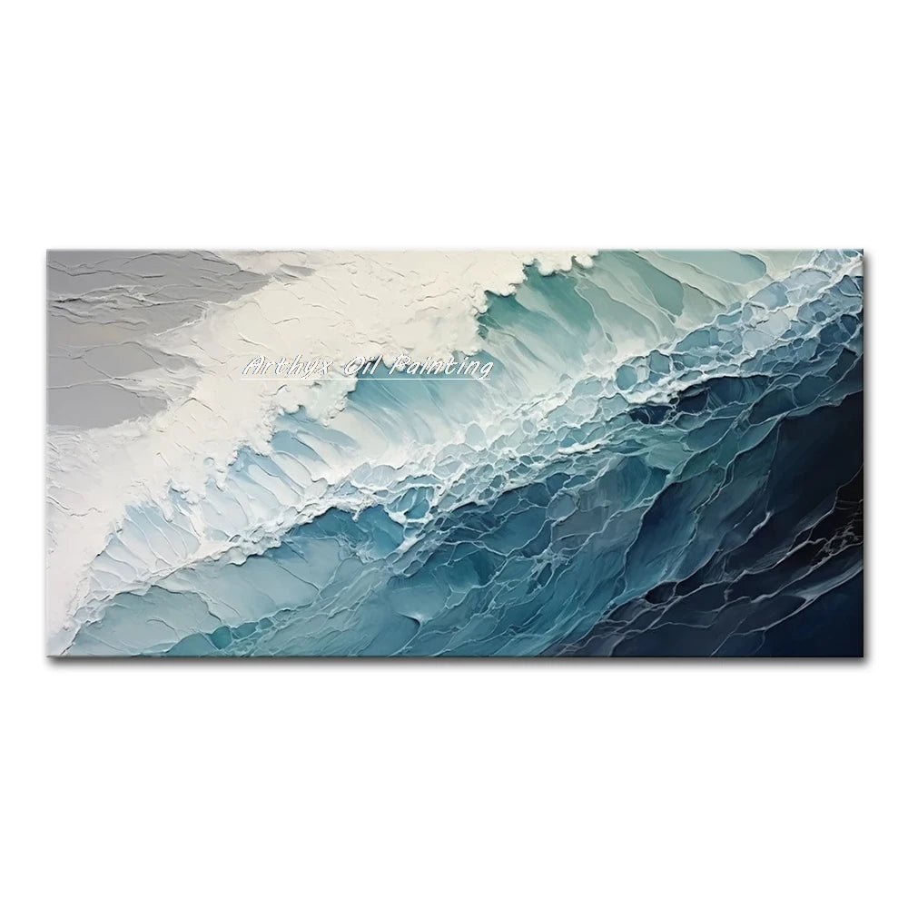 Arthyx Hand - Painted Abstract Sea Wave Oil Painting – Modern Textured Seascape Canvas for Home Decor - Moon & Wall