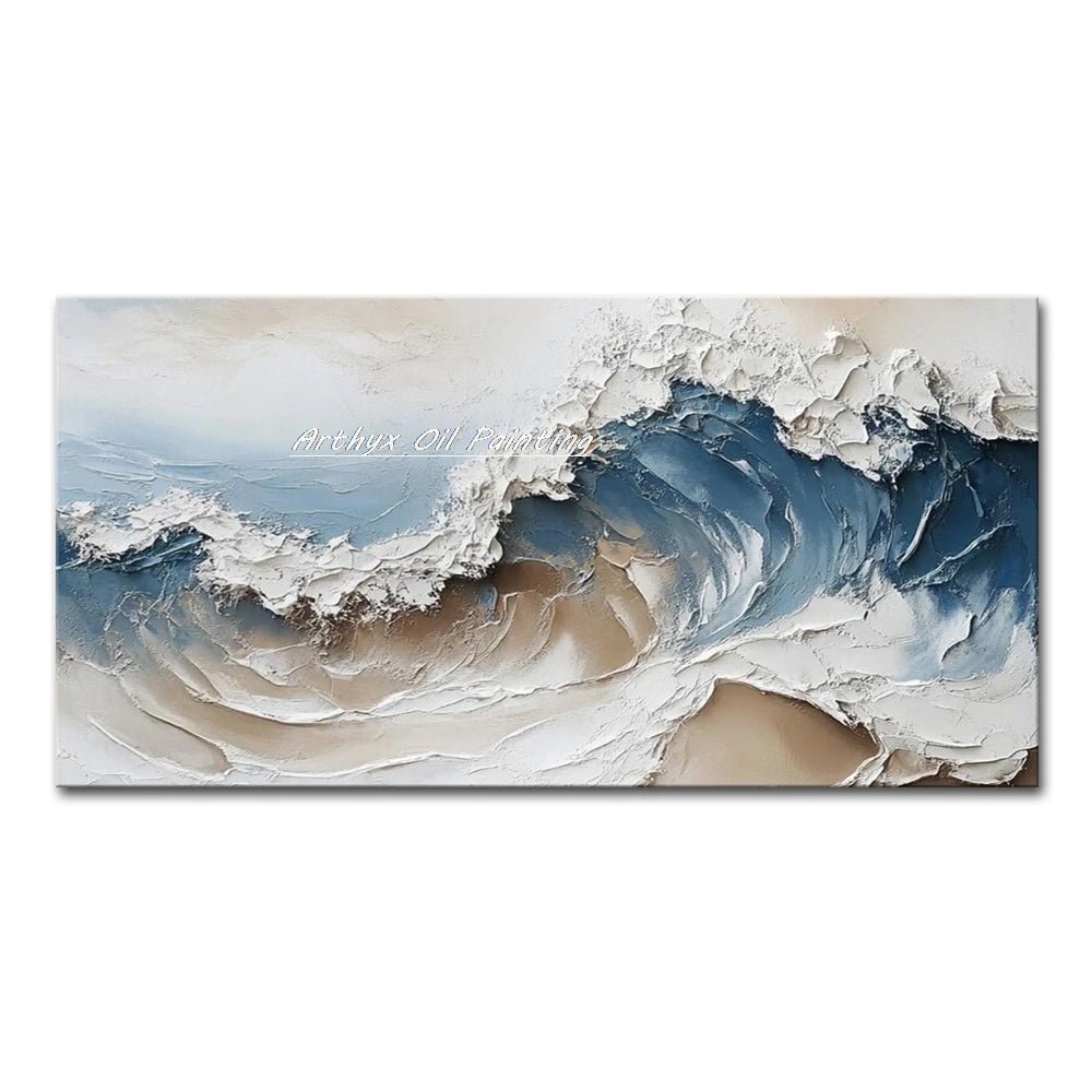 Arthyx Hand - Painted Abstract Sea Wave Oil Painting – Modern Textured Seascape Canvas for Home Decor - Moon & Wall