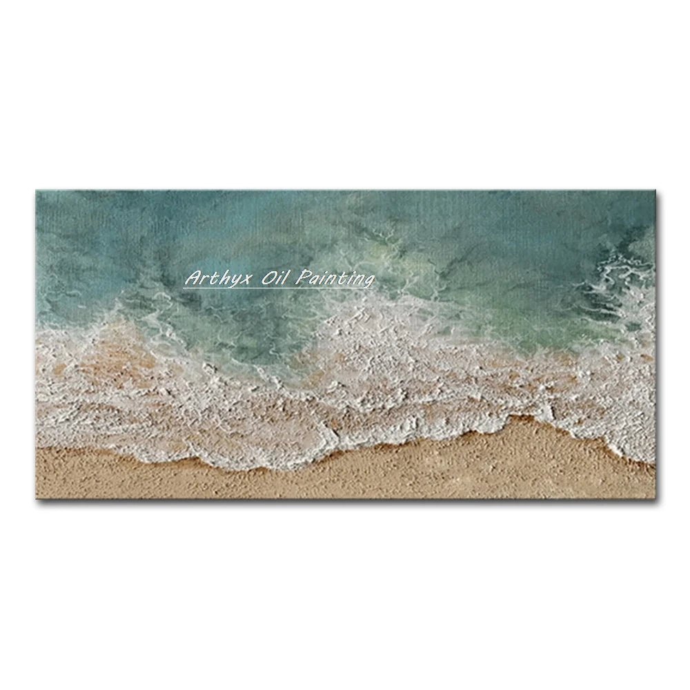 Arthyx Hand - Painted Abstract Sea Wave Oil Painting – Modern Textured Seascape Canvas for Home Decor - Moon & Wall
