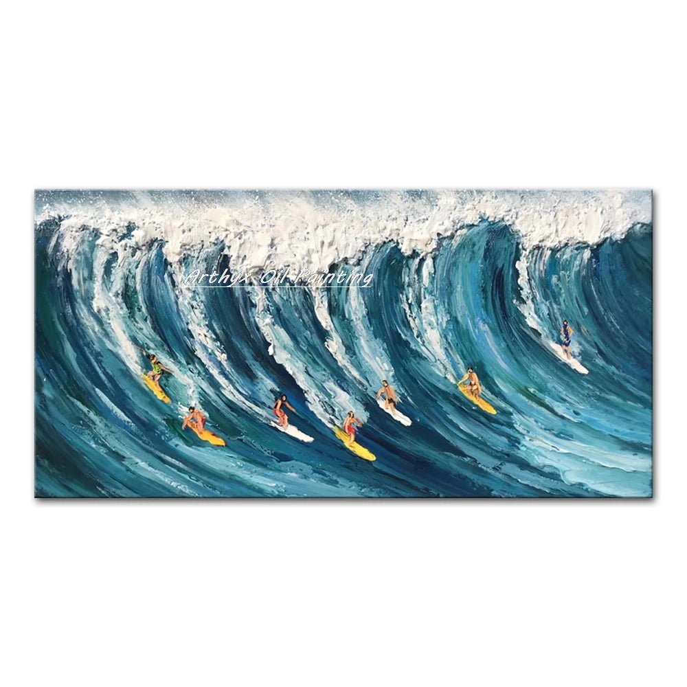 Arthyx Hand - Painted Abstract Sea Wave Oil Painting – Modern Textured Seascape Canvas for Home Decor - Moon & Wall