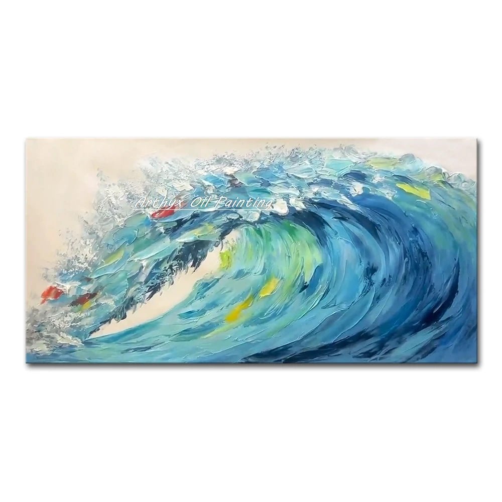 Arthyx Hand - Painted Abstract Sea Wave Oil Painting – Modern Textured Seascape Canvas for Home Decor - Moon & Wall