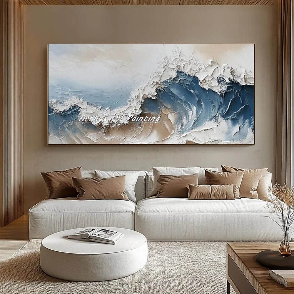 Arthyx Hand - Painted Abstract Sea Wave Oil Painting – Modern Textured Seascape Canvas for Home Decor - Moon & Wall