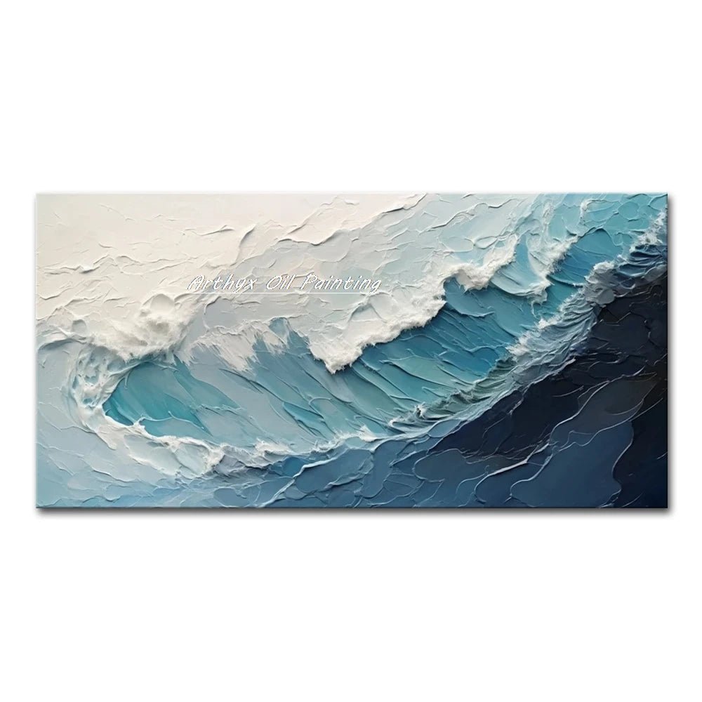 Arthyx Hand - Painted Abstract Sea Wave Oil Painting – Modern Textured Seascape Canvas for Home Decor - Moon & Wall