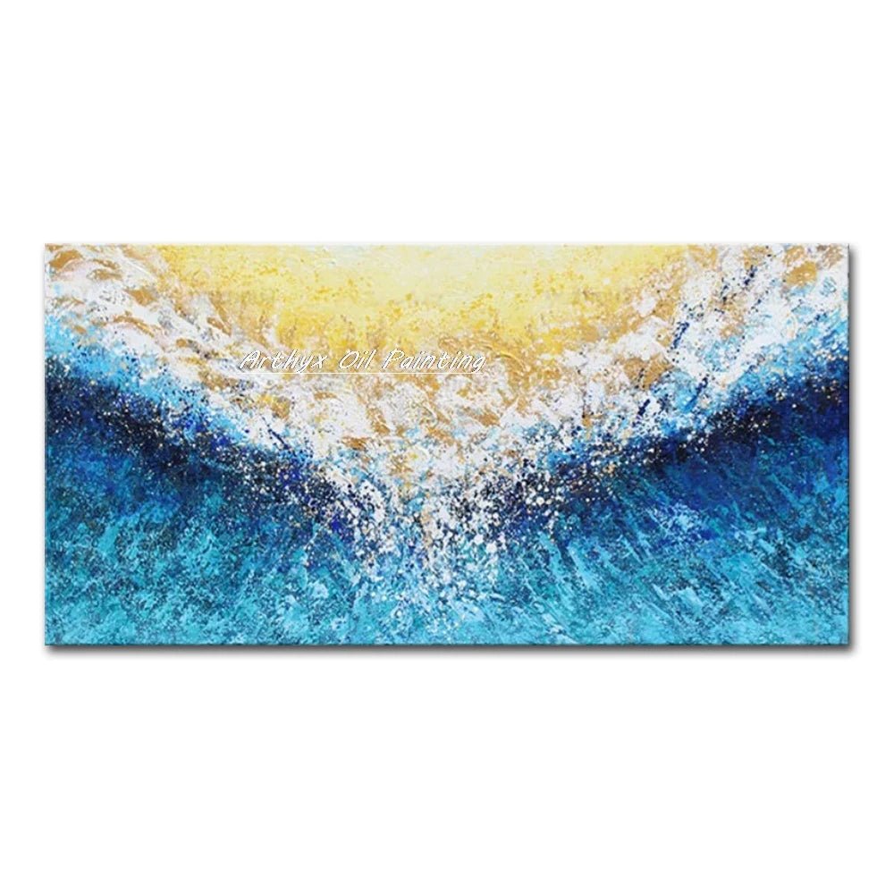 Arthyx Hand - Painted Abstract Sea Wave Oil Painting – Modern Textured Seascape Canvas for Home Decor - Moon & Wall