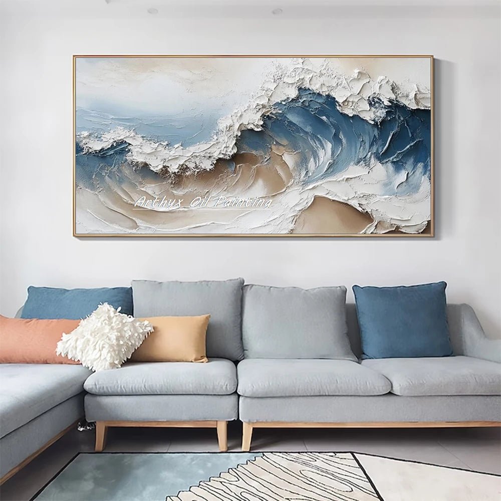 Arthyx Hand - Painted Abstract Sea Wave Oil Painting – Modern Textured Seascape Canvas for Home Decor - Moon & Wall