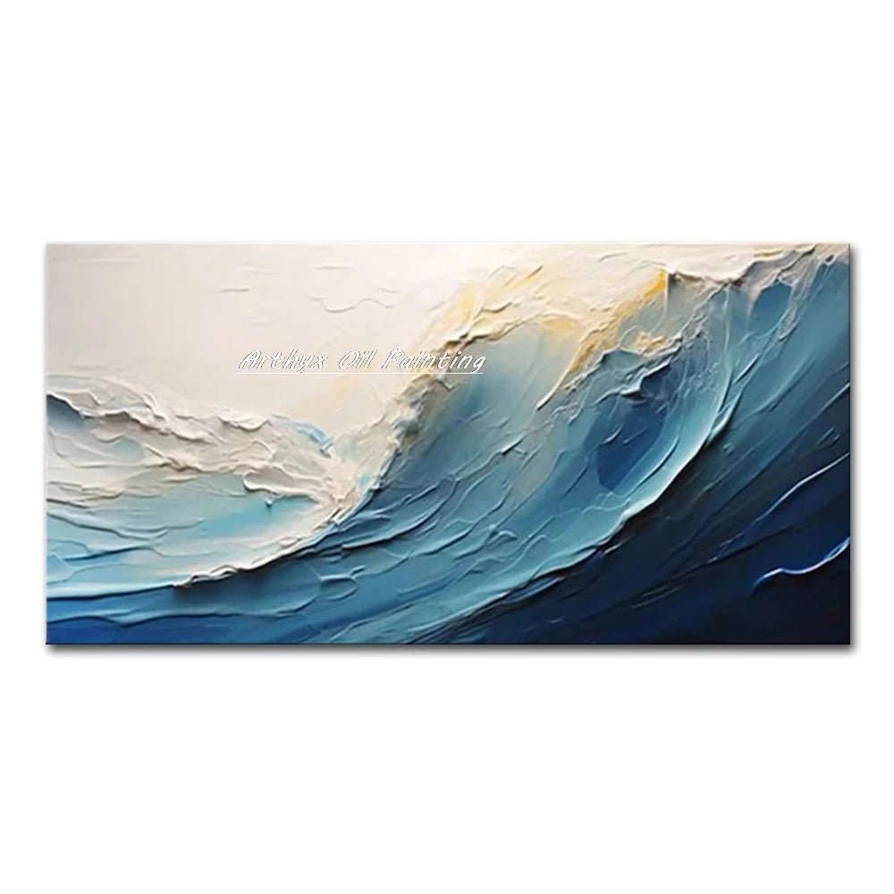 Arthyx Hand - Painted Abstract Sea Wave Oil Painting – Modern Textured Seascape Canvas for Home Decor - Moon & Wall