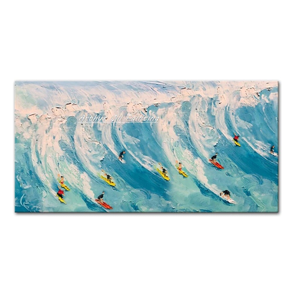 Arthyx Hand - Painted Abstract Sea Wave Oil Painting – Modern Textured Seascape Canvas for Home Decor - Moon & Wall