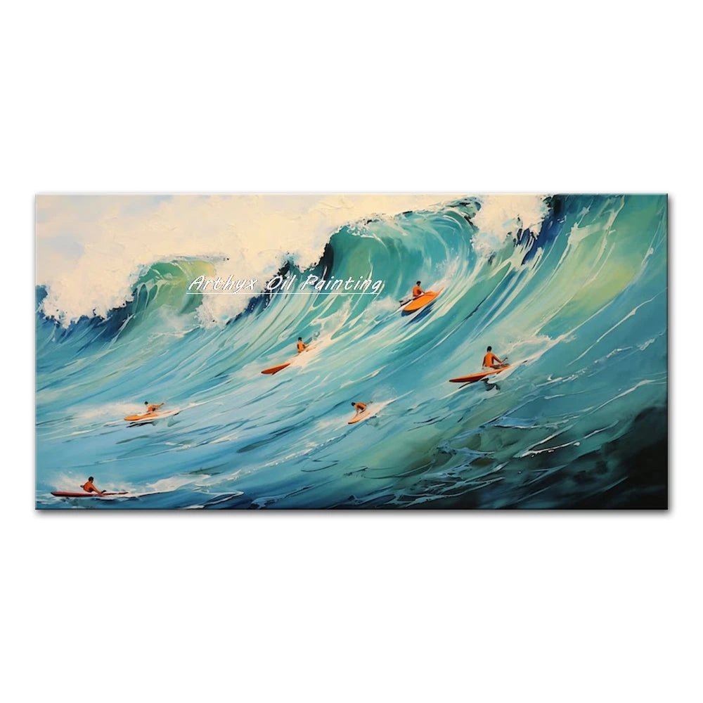 Arthyx Hand - Painted Abstract Sea Wave Oil Painting – Modern Textured Seascape Canvas for Home Decor - Moon & Wall