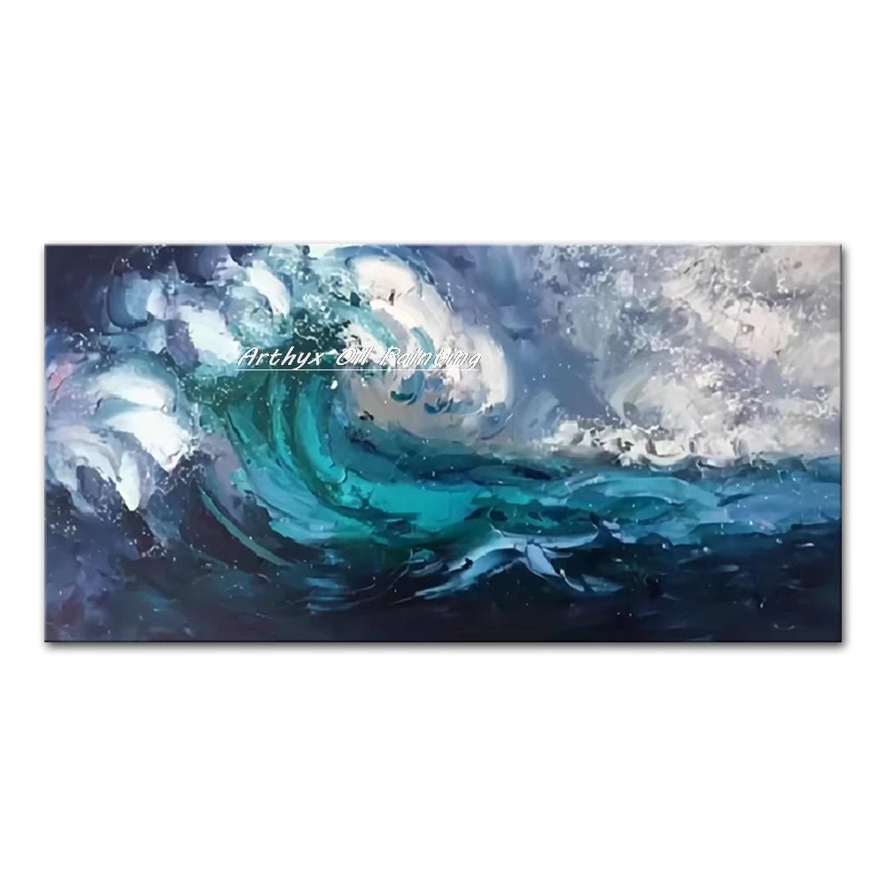Arthyx Hand - Painted Abstract Sea Wave Oil Painting – Modern Textured Seascape Canvas for Home Decor - Moon & Wall
