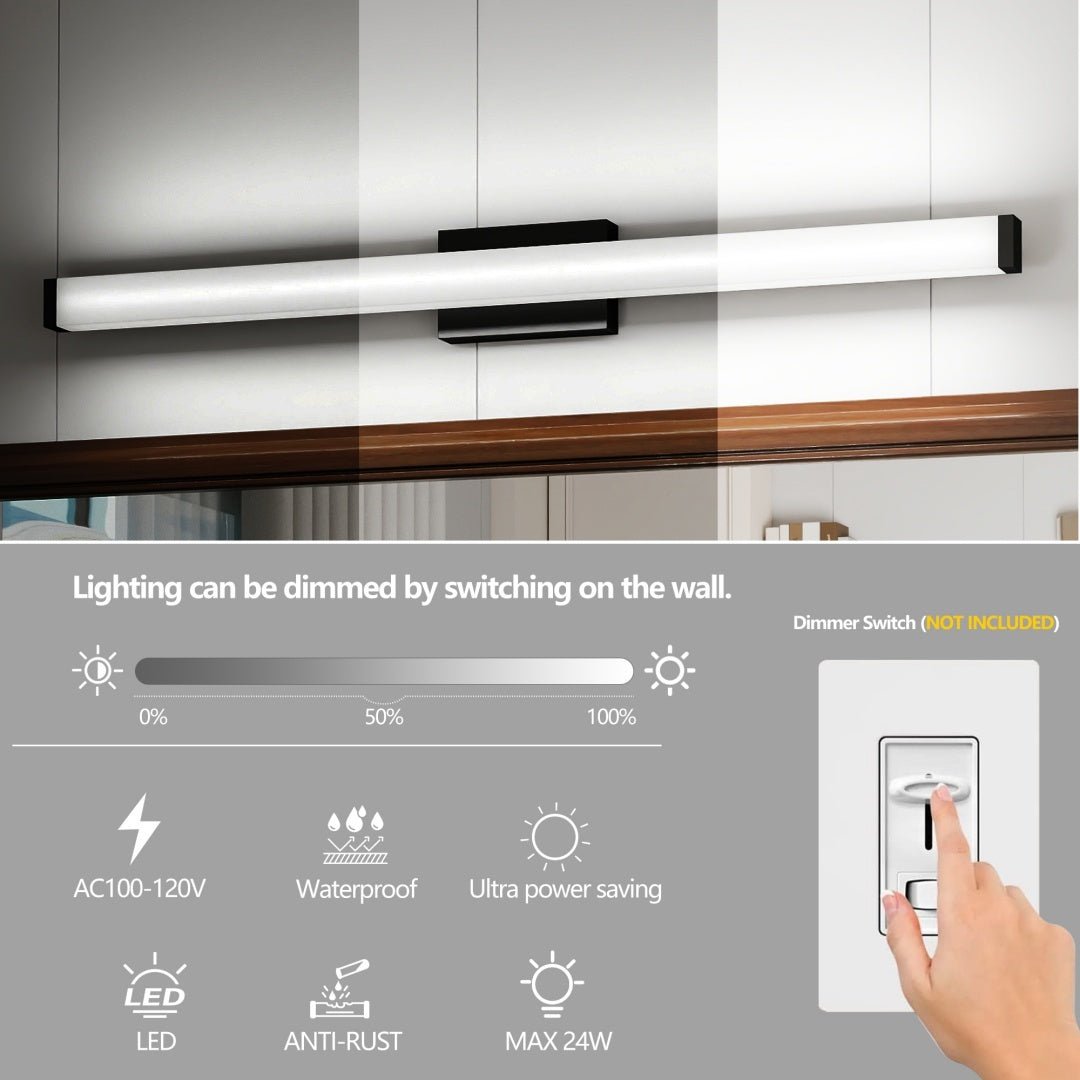 Black Modern Bathroom Light Fixtures Over Mirror 41 Inch LED Vanity Lights Bar For Bath - Moon & Wall