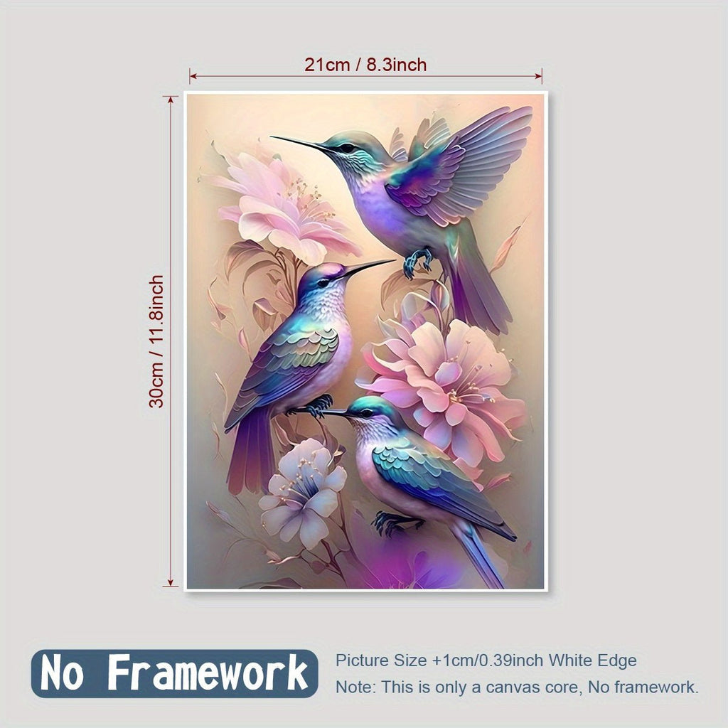 COCBONI Classic Love Theme Canvas Wall Art - Fabric Hummingbird & Floral Print, Glitter Embellished, Frameless HD Mural for Home, Bar, Cafe Decoration - Moon & Wall