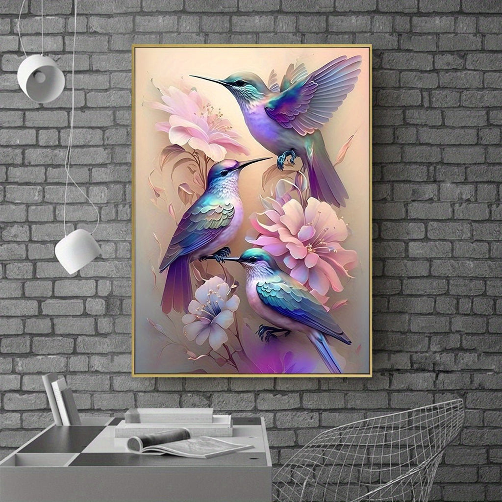 COCBONI Classic Love Theme Canvas Wall Art - Fabric Hummingbird & Floral Print, Glitter Embellished, Frameless HD Mural for Home, Bar, Cafe Decoration - Moon & Wall