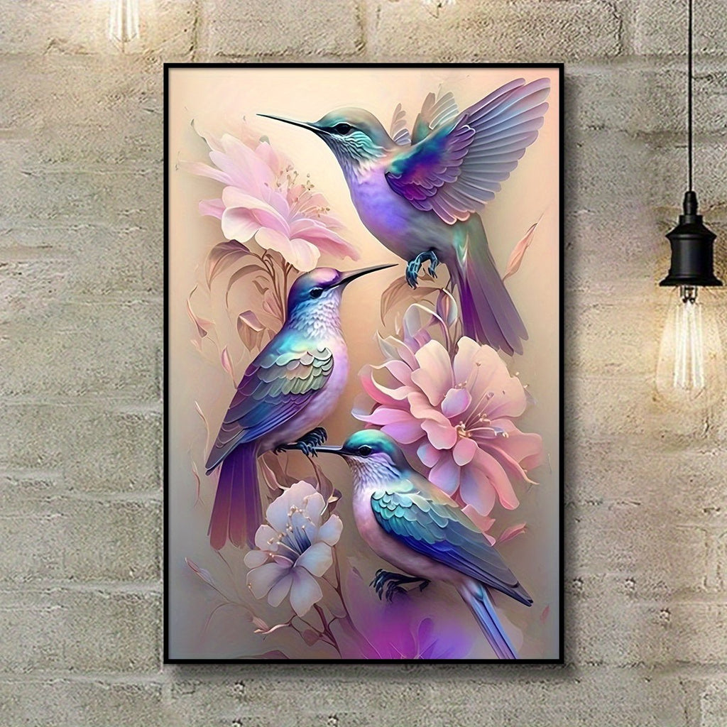 COCBONI Classic Love Theme Canvas Wall Art - Fabric Hummingbird & Floral Print, Glitter Embellished, Frameless HD Mural for Home, Bar, Cafe Decoration - Moon & Wall
