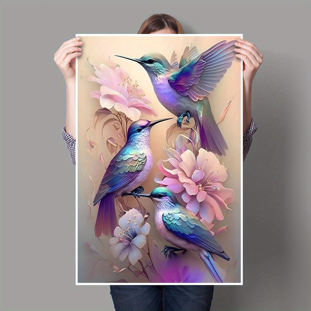 COCBONI Classic Love Theme Canvas Wall Art - Fabric Hummingbird & Floral Print, Glitter Embellished, Frameless HD Mural for Home, Bar, Cafe Decoration - Moon & Wall